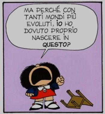 Vignetta mafalda con tanti mondi evoluti